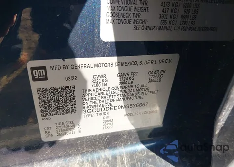 2022 Chevrolet Silverado 1500 4Wd Standard Bed Lt из США, поврежденный, VIN 3GCUDDED0NG536667